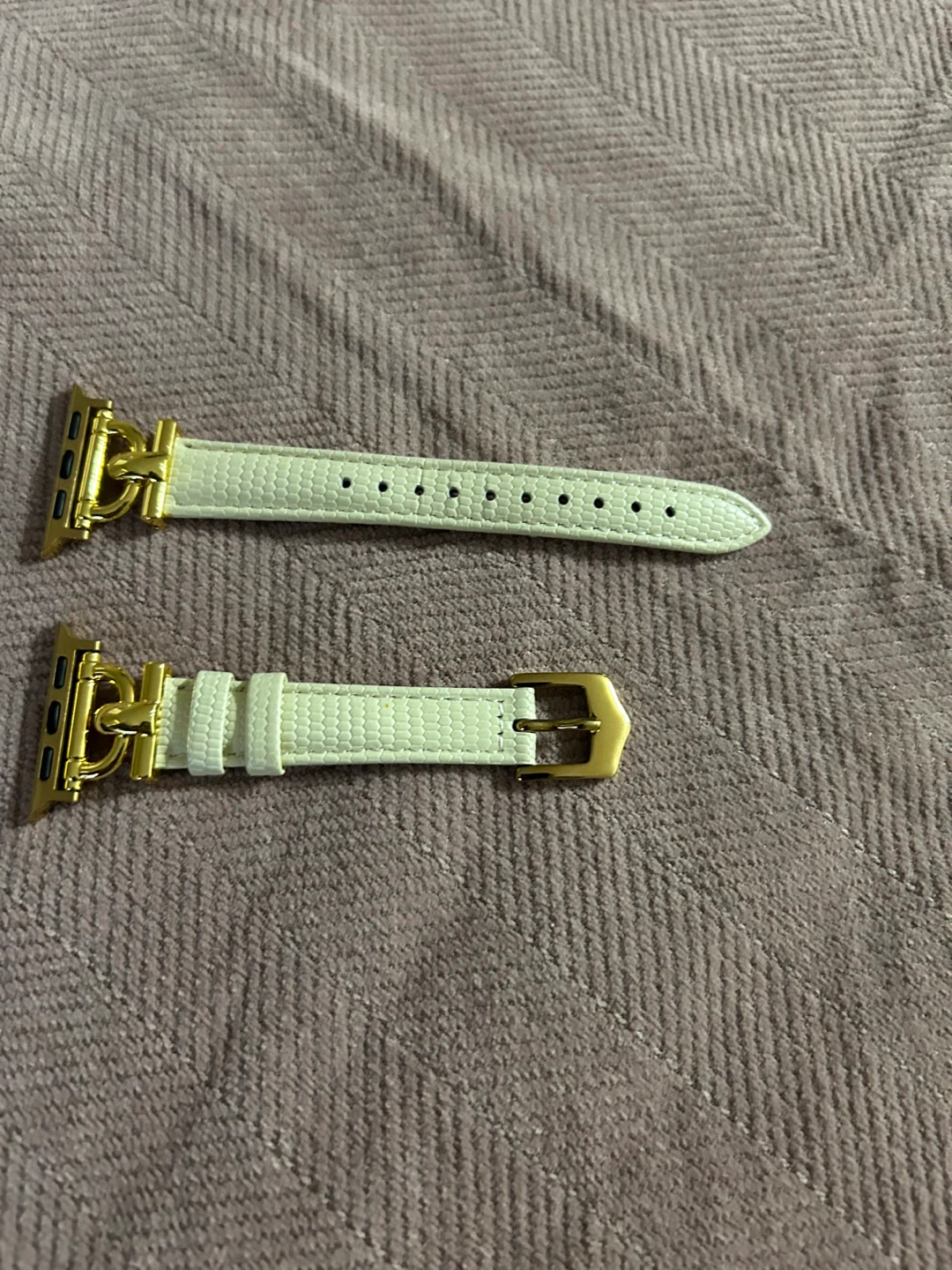 Genuine Leather Watch Band for Apple Watch - Cream & Gold - photo 4
