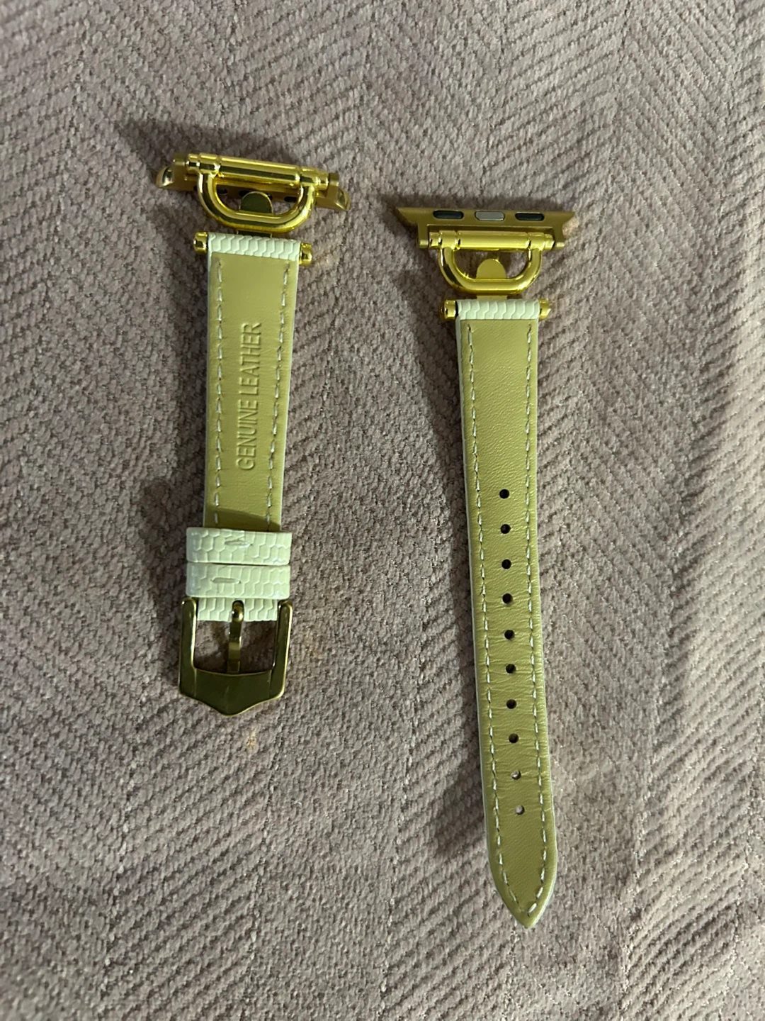 Genuine Leather Watch Band for Apple Watch - Cream & Gold - photo 5