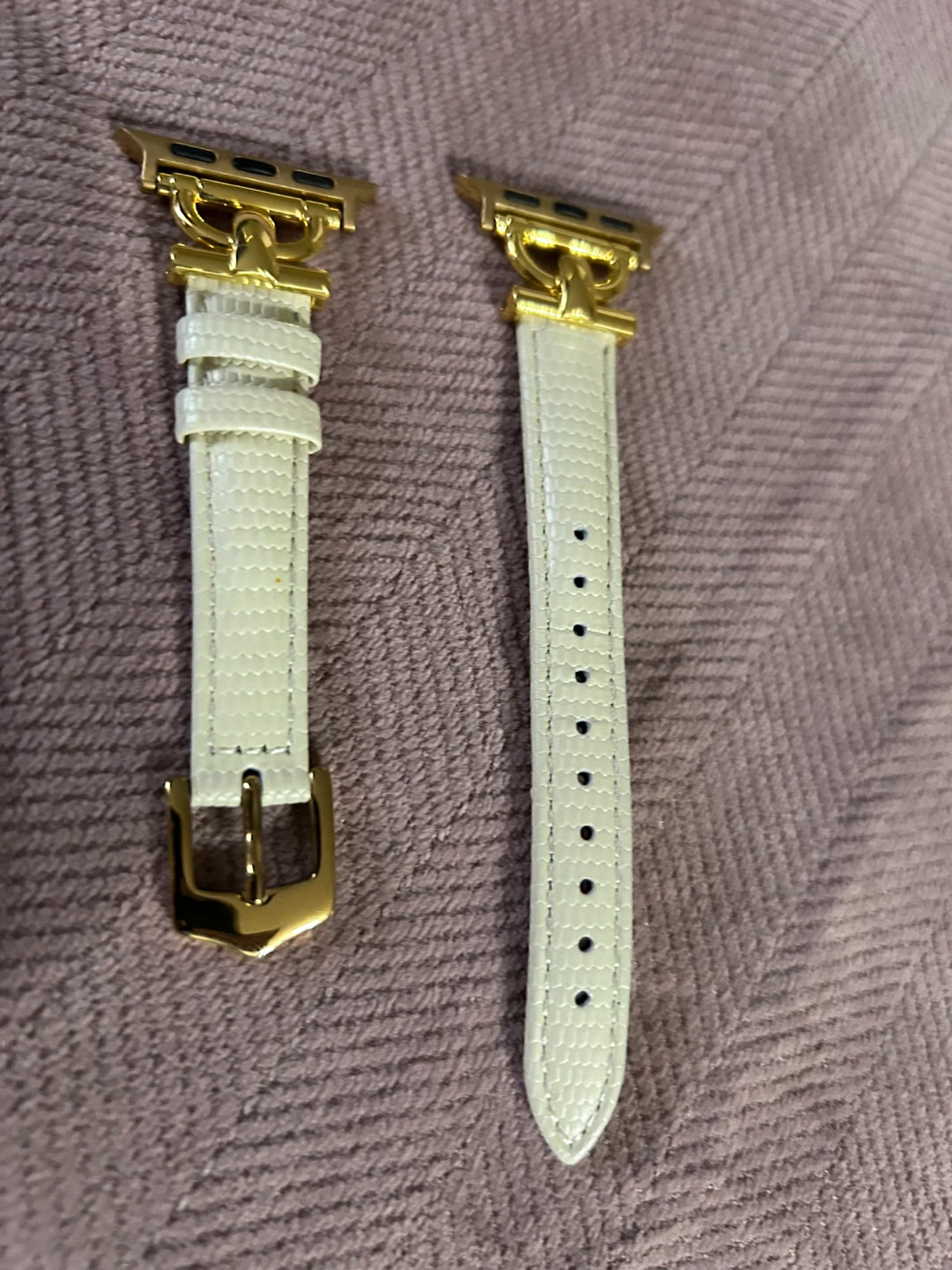 Genuine Leather Watch Band for Apple Watch - Cream & Gold - photo 3