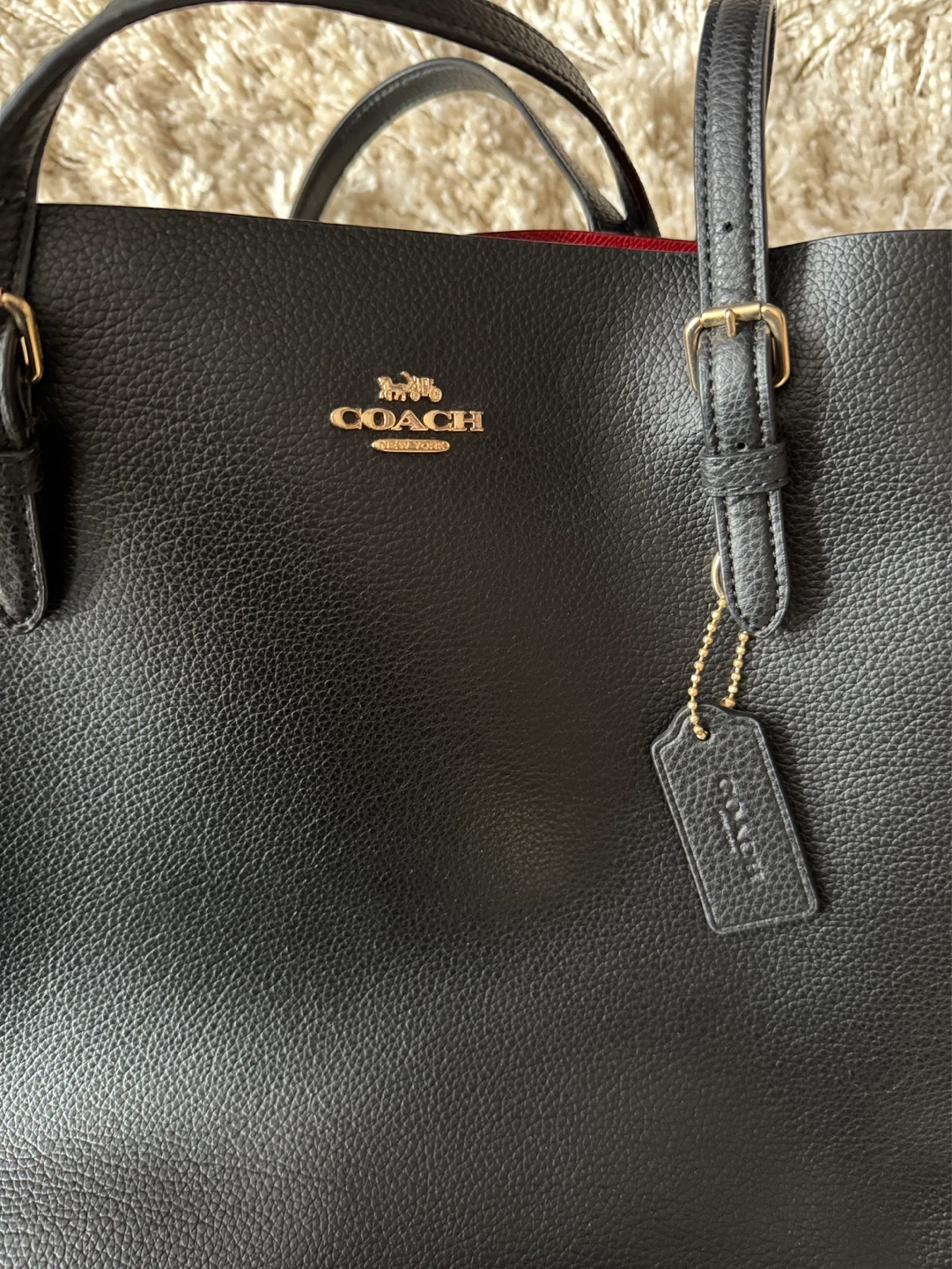 COACH Black Mollie Tote Bag with Red Interior - photo 2