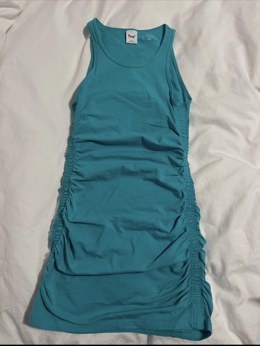 Aritzia - TNA Ruched Tank Dress Teal