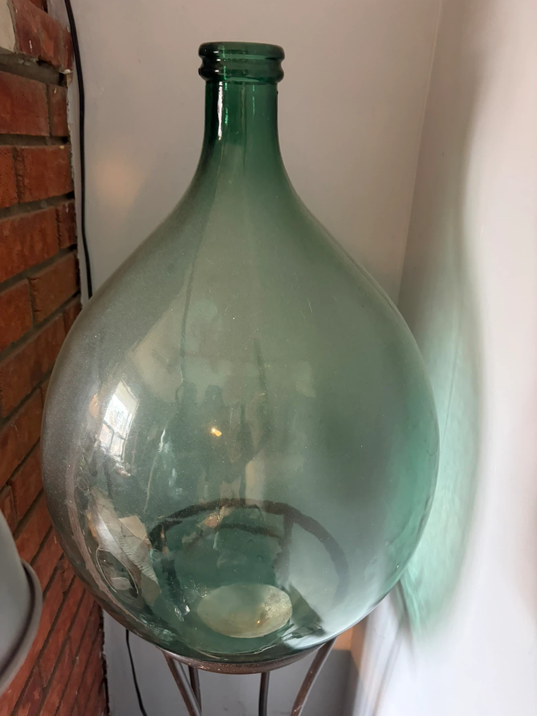 Large Green Glass Demijohn Bottle