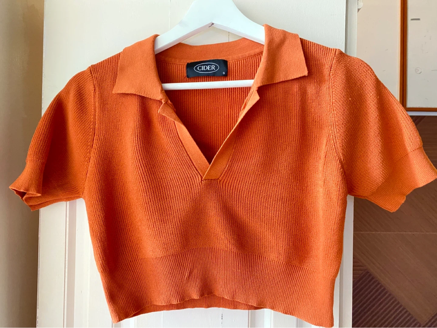 Knit Collared Short Sleeve Top Size S