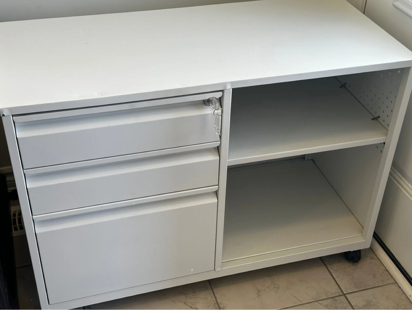 White 3-Drawer Rolling File Cabinet