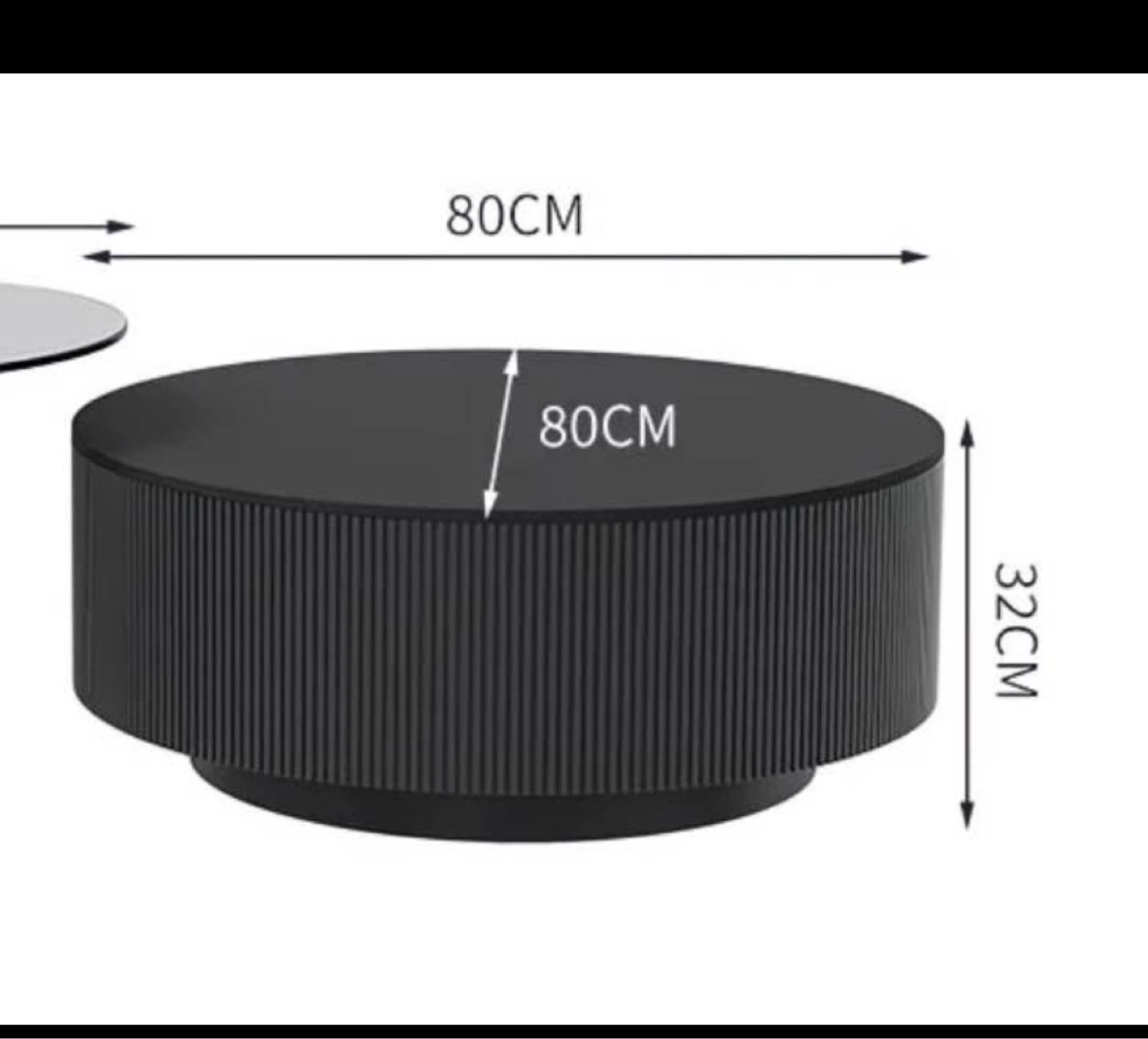Round Coffee Table with Drawer - Black