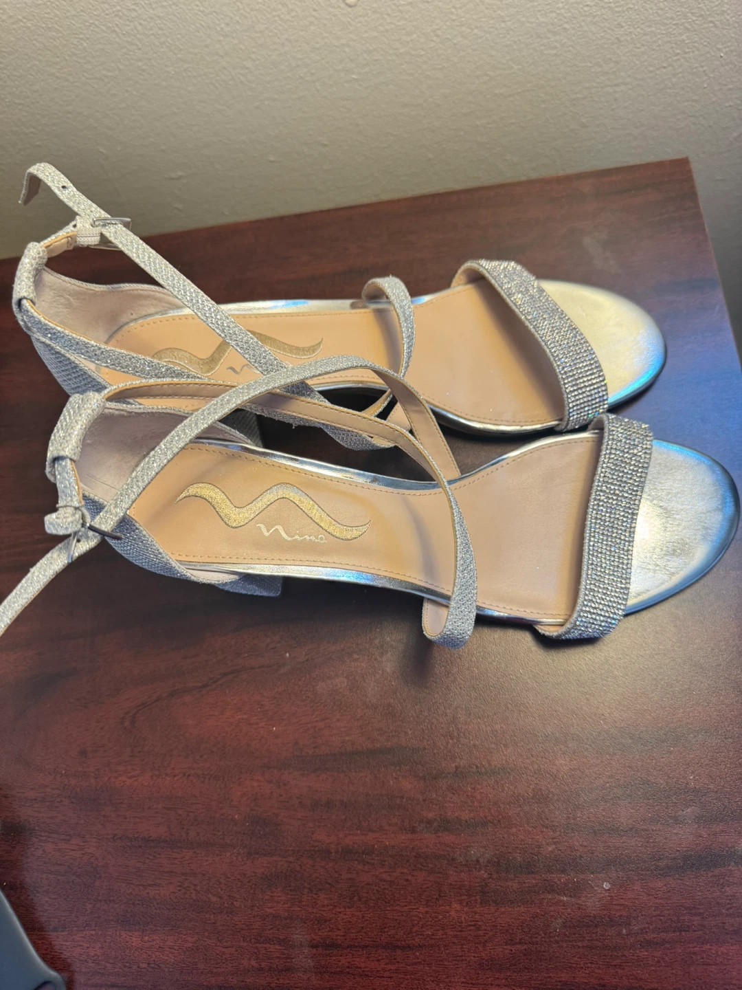 Nina Silver Glitter Strappy Heels - Size 11M - photo 2
