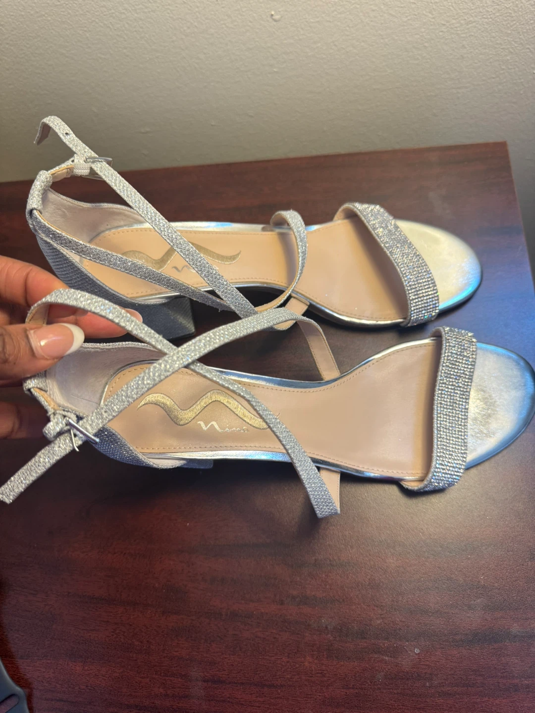 Nina Silver Glitter Strappy Heels - Size 11M