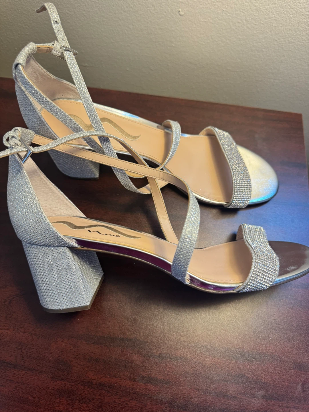 Nina Silver Glitter Strappy Heels - Size 11M - photo 3