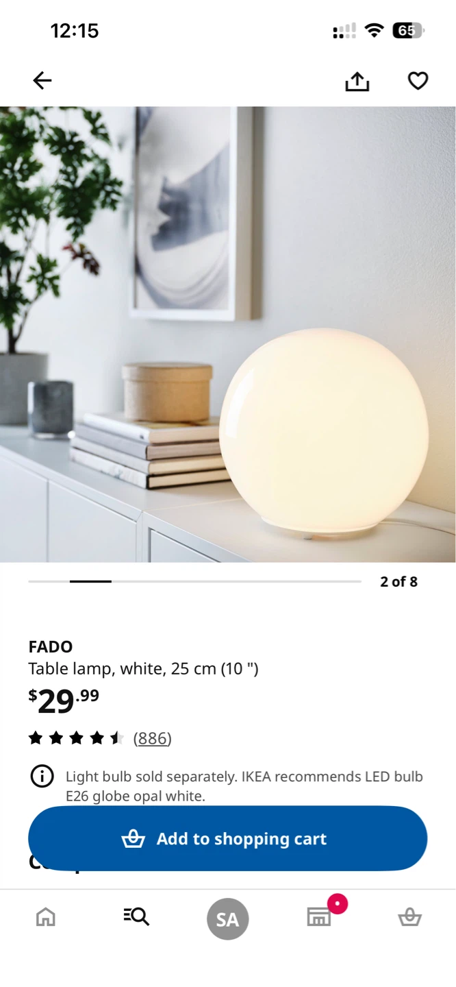 IKEA FADO Table Lamp White 25 cm