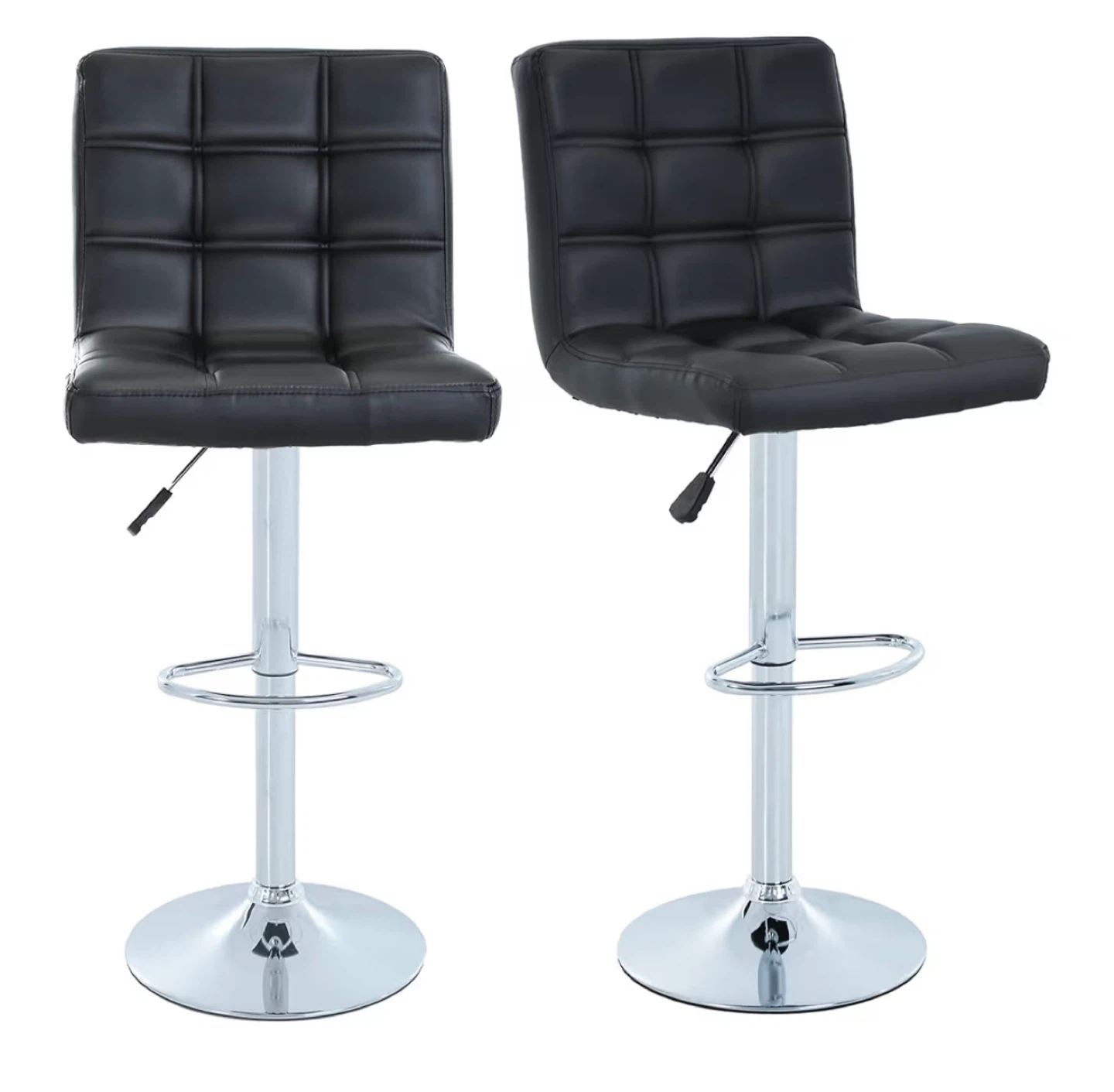 Adjustable Black Faux Leather Bar Stools (Set of 2)