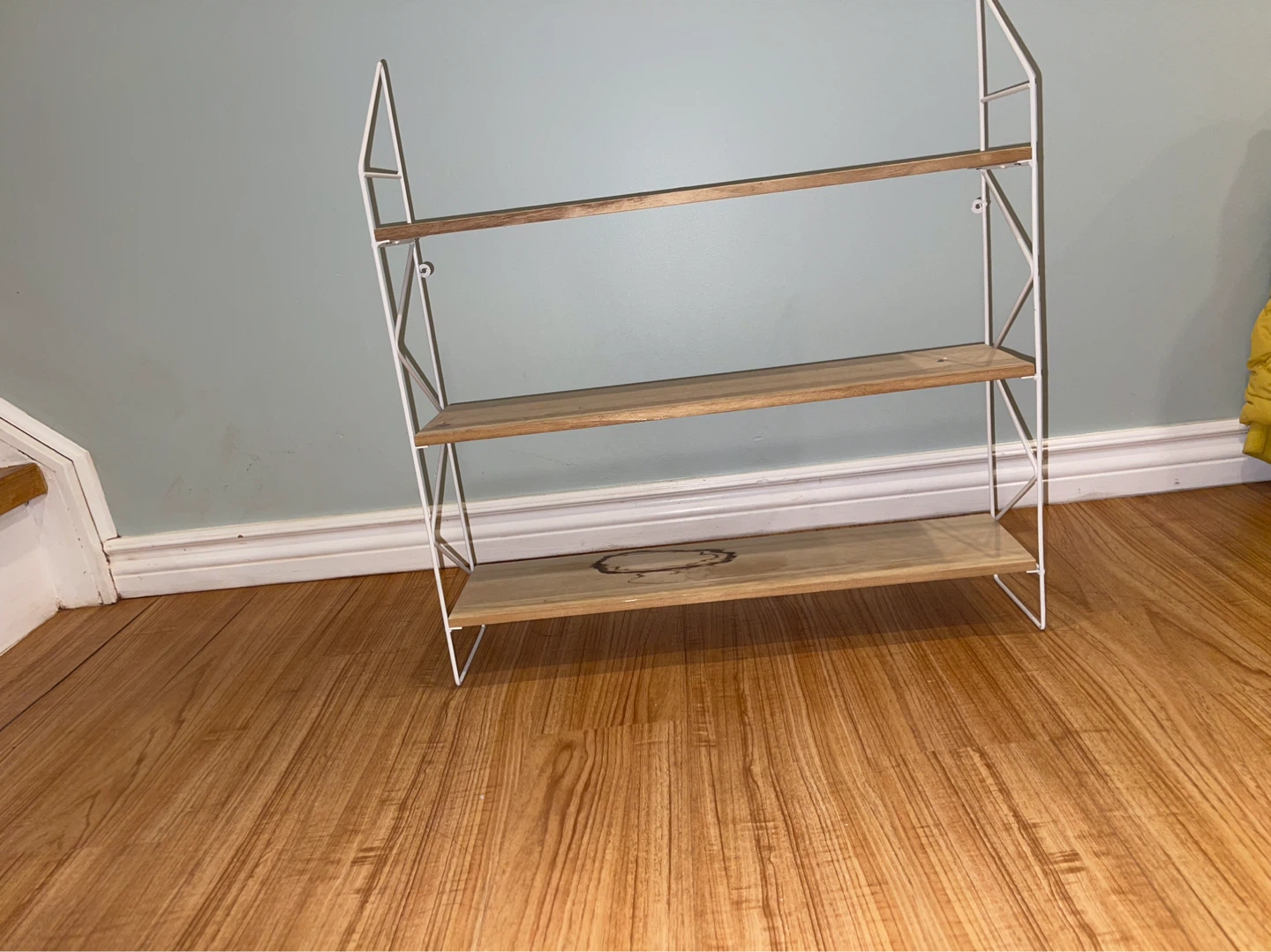 White Metal and Wood 3-Tier Shelf Unit