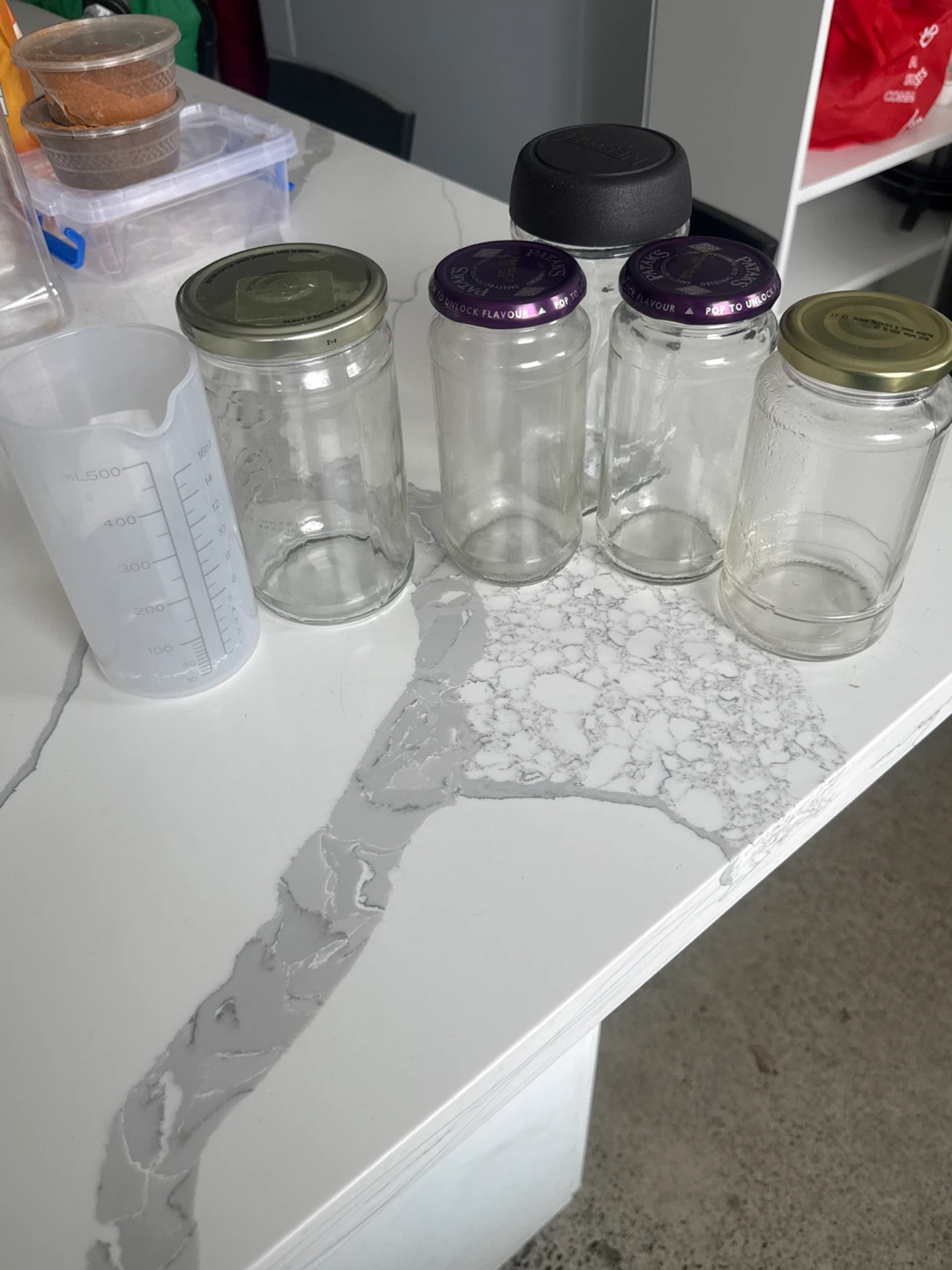 Glass Jars with Lids and Measuring Cup 🌱