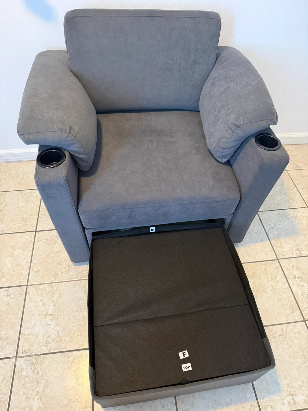 Gray Armchair with Cup Holders and Storage - photo 4