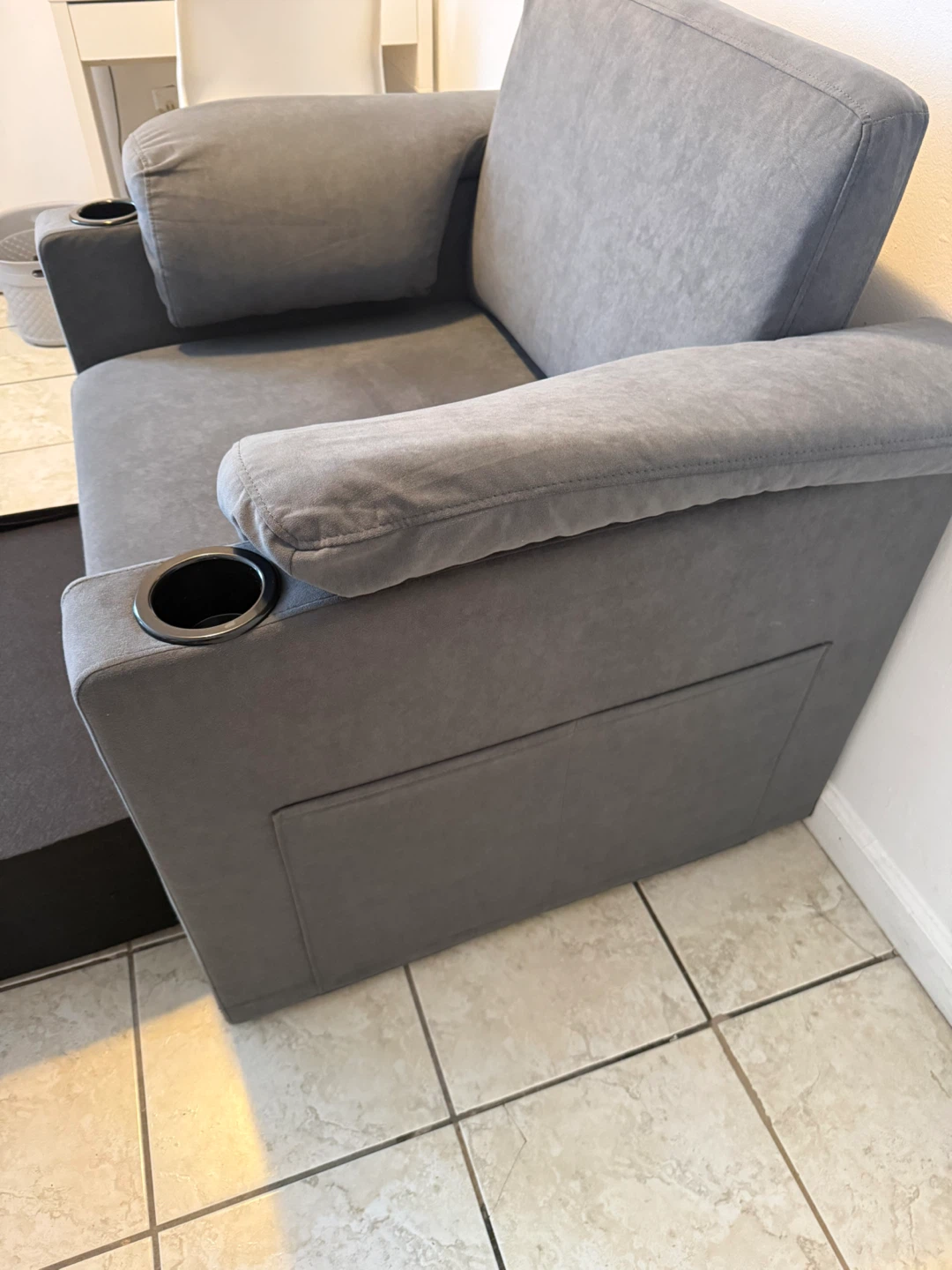 Gray Armchair with Cup Holders and Storage - photo 3
