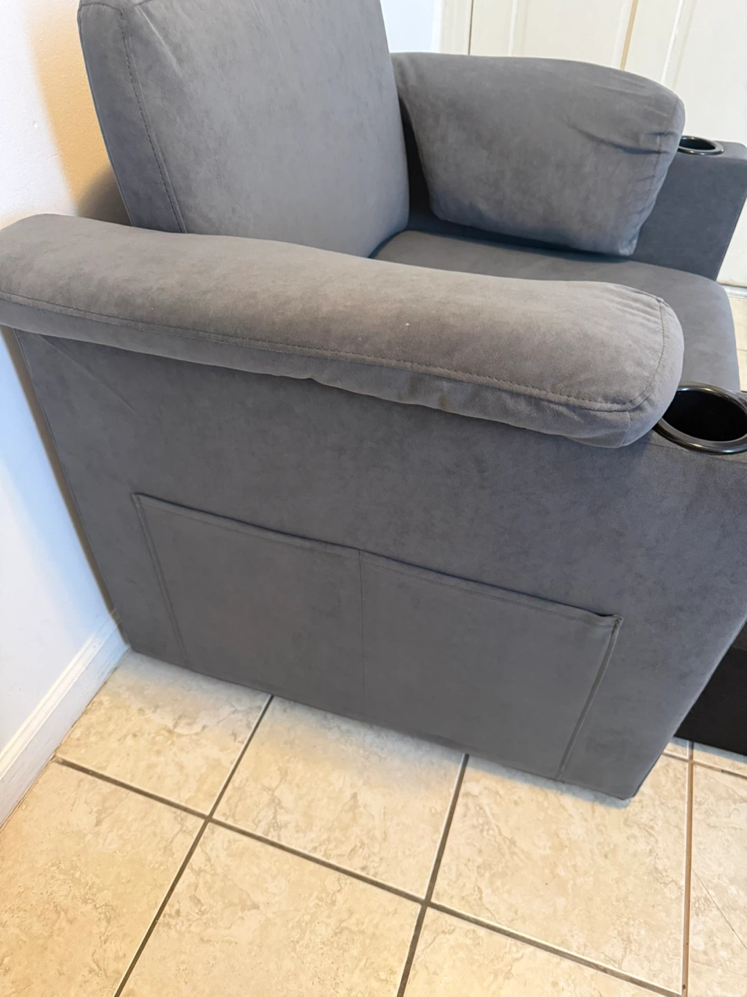 Gray Armchair with Cup Holders and Storage - photo 2