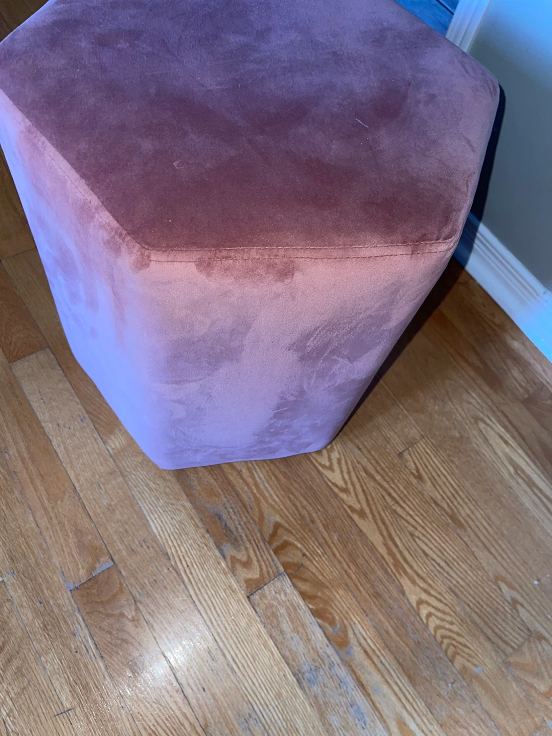 Pink Velvet Hexagonal Ottoman Stool - photo 3