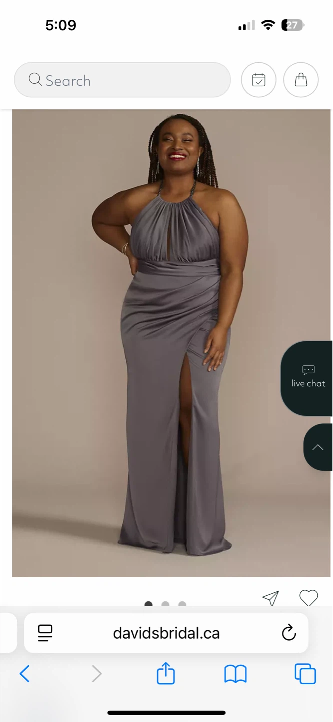 David's Bridal Pewter Satin High Neck Halter Dress Size 18