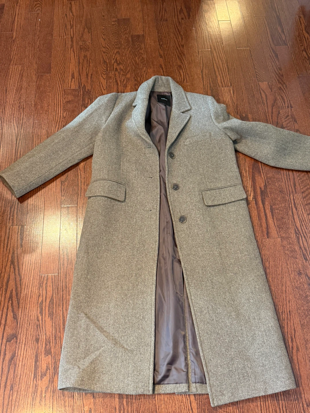 Brand new Grey Herringbone Wool Blend Overcoat - Size M