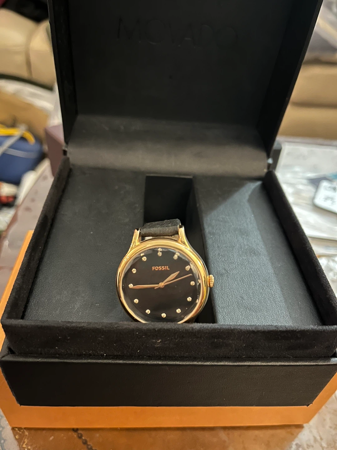 🌱 Fossil Women's Watch Black Leather 🌱 Strap Gold Tone BQ3446 - photo 3