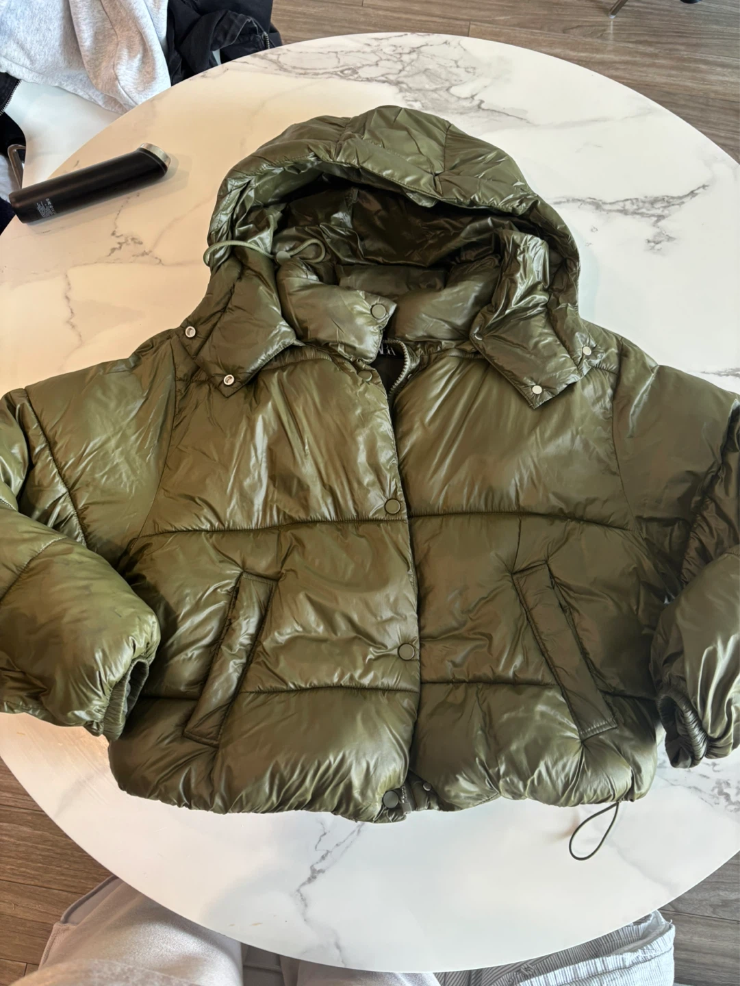 Olive Green Puffer Jacket with Hood - photo 2