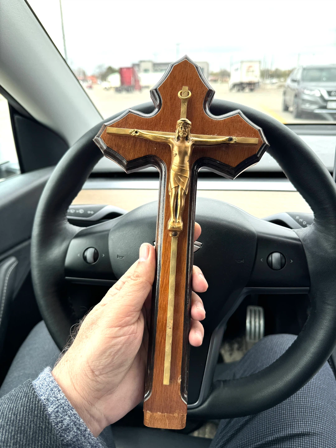 Wooden Crucifix with Gold-Tone Jesus Figure - photo 5