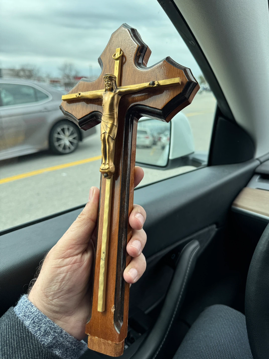 Wooden Crucifix with Gold-Tone Jesus Figure - photo 4