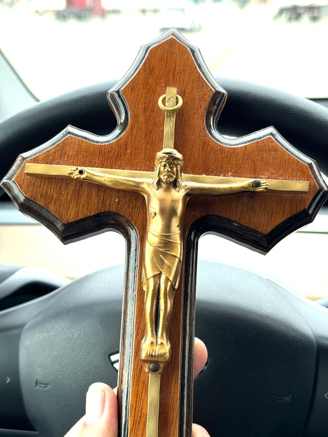 Wooden Crucifix with Gold-Tone Jesus Figure - photo 3