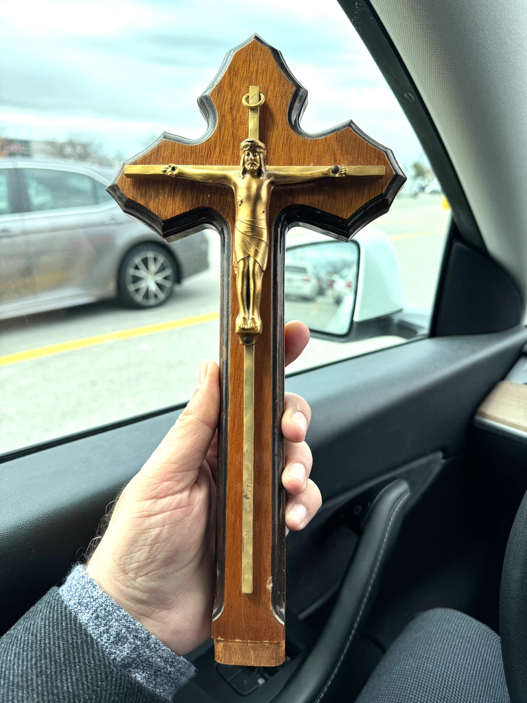 Wooden Crucifix with Gold-Tone Jesus Figure