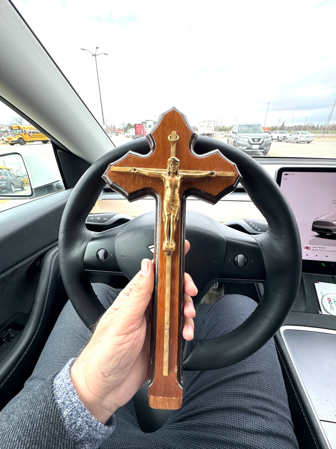 Wooden Crucifix with Gold-Tone Jesus Figure - photo 2
