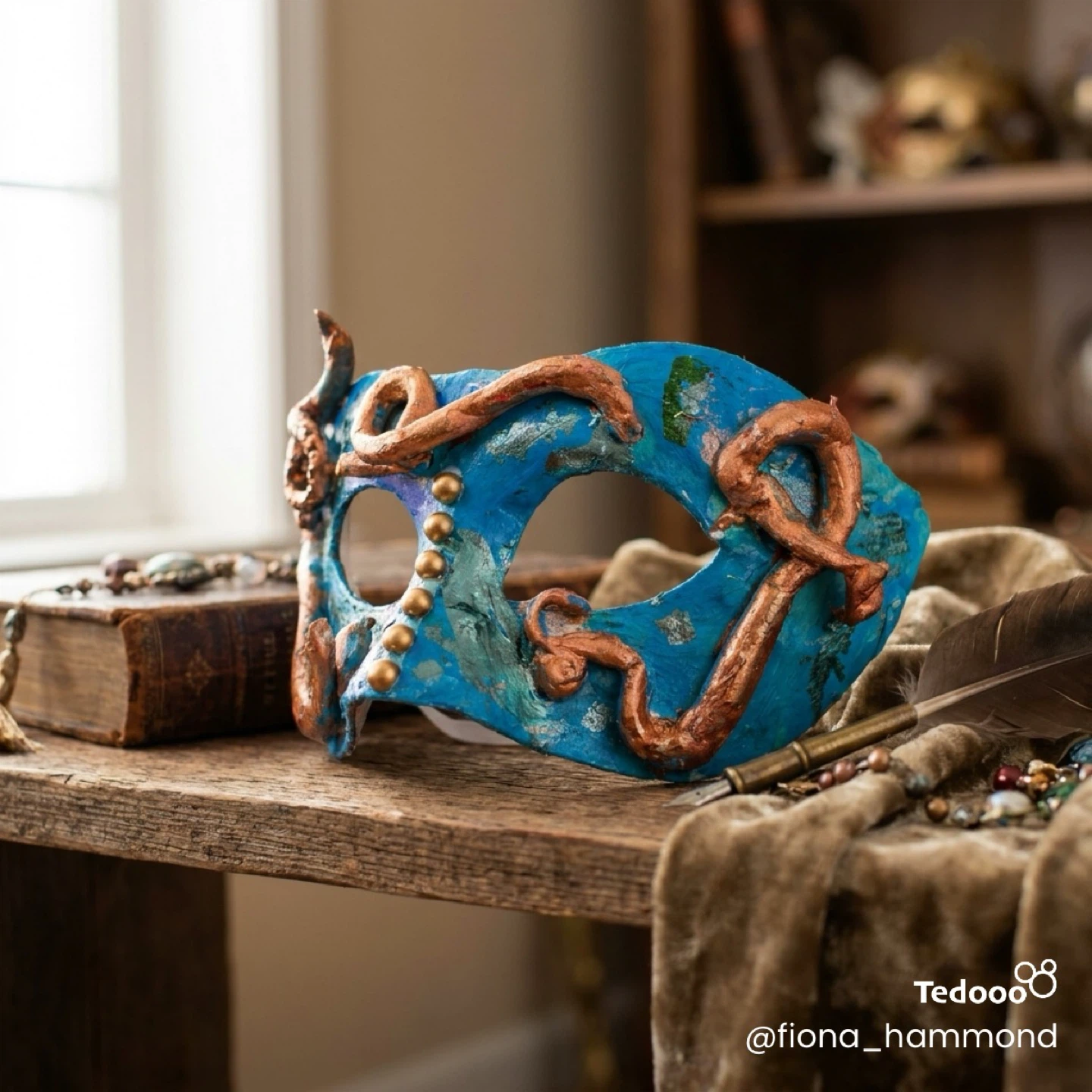 Blue and Copper Vine Masquerade Mask