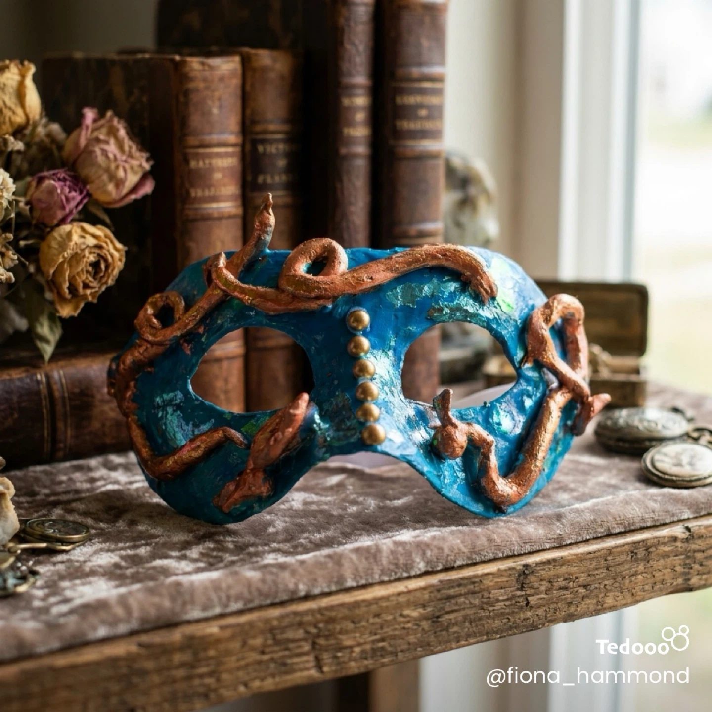 Blue and Copper Vine Masquerade Mask - photo 3
