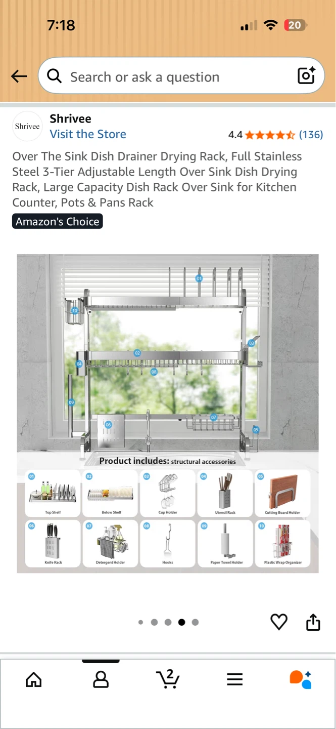 Over the Sink Dish Drying Rack - Stainless Steel, 3-Tier - photo 3