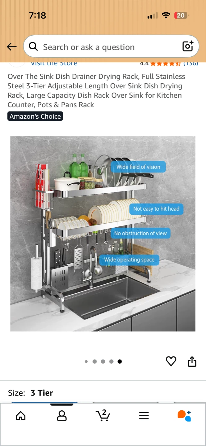 Over the Sink Dish Drying Rack - Stainless Steel, 3-Tier - photo 2