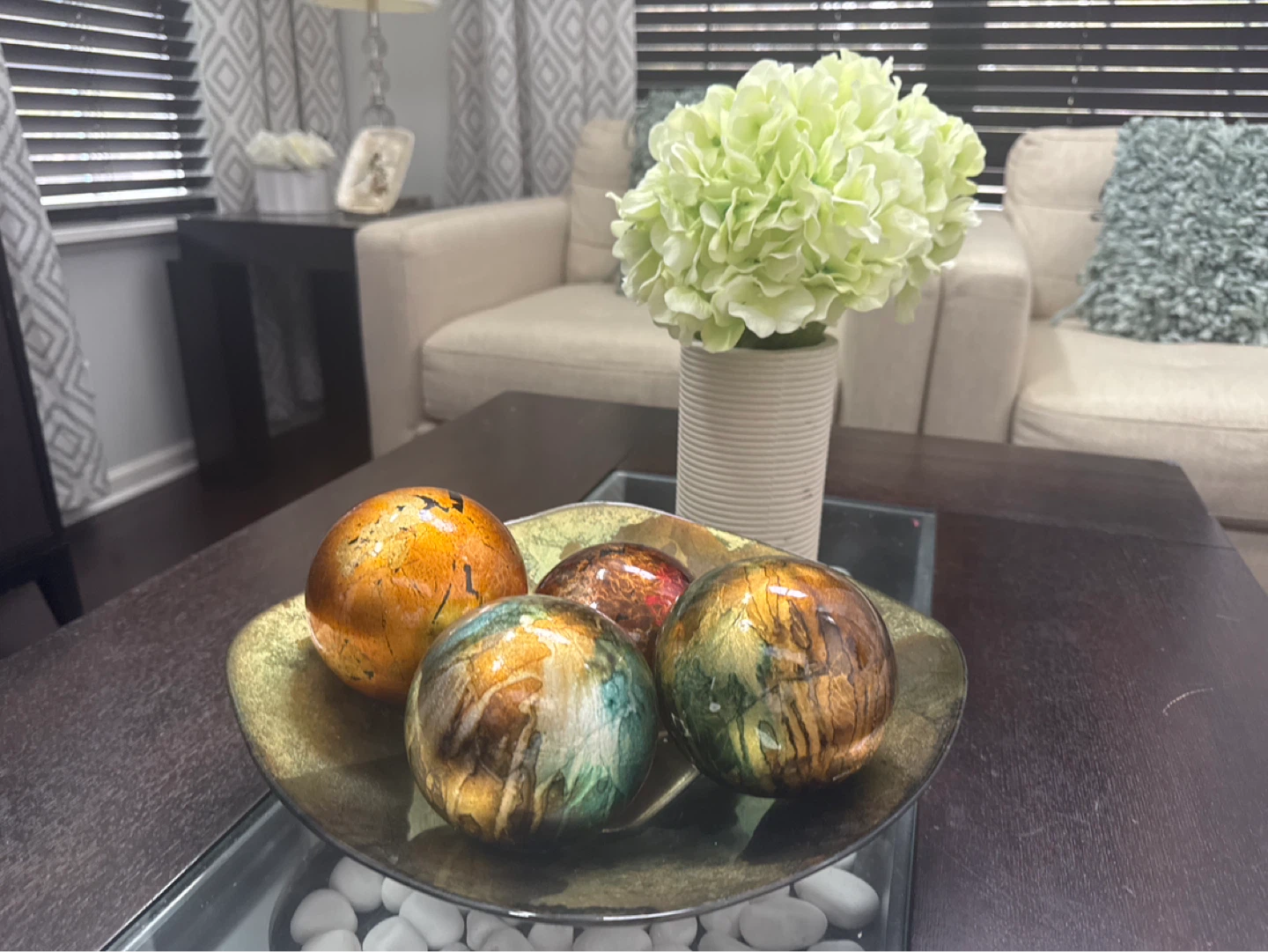 Set of 4 Decorative Sphere Orbs and Accent Bowl
