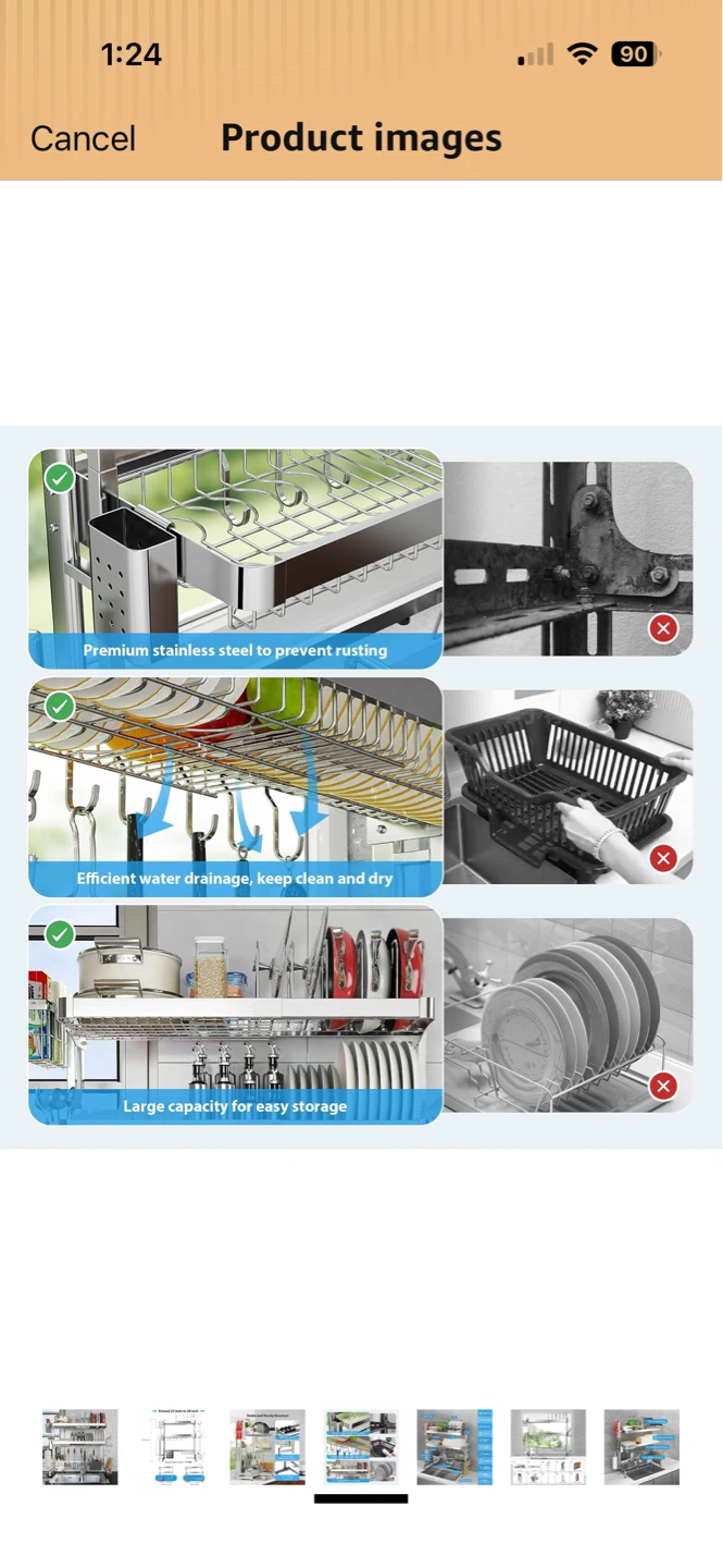 Over the Sink Dish Drying Rack - Stainless Steel, 3-Tier - photo 4