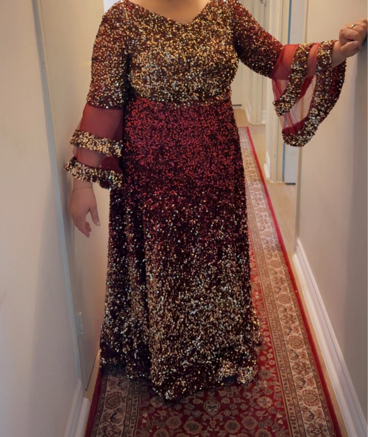 Sparkly Red and Gold Sequin Formal Dress