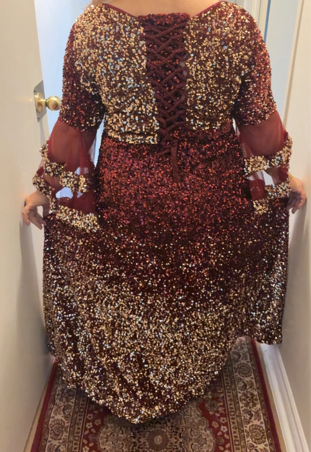 Sparkly Red and Gold Sequin Formal Dress - photo 3
