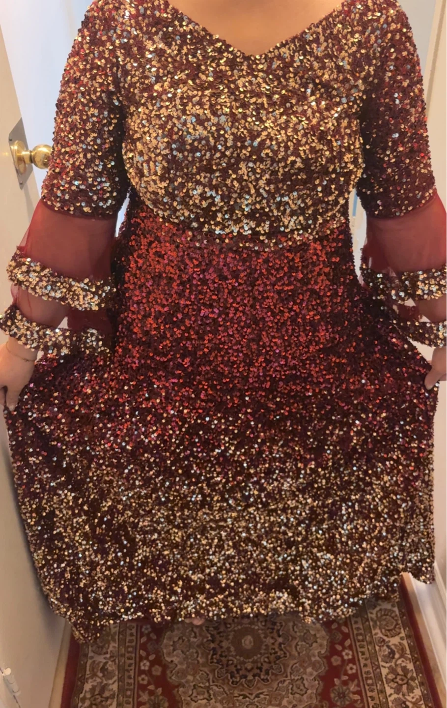 Sparkly Red and Gold Sequin Formal Dress - photo 4