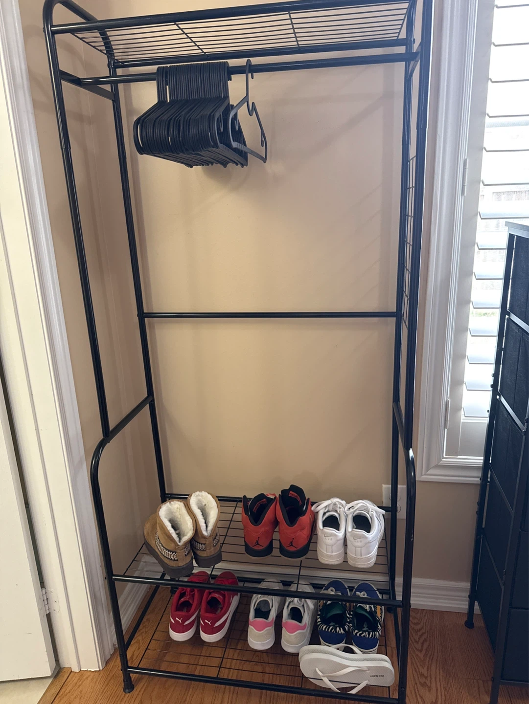 Black Metal Garment Rack with Shoe Shelves