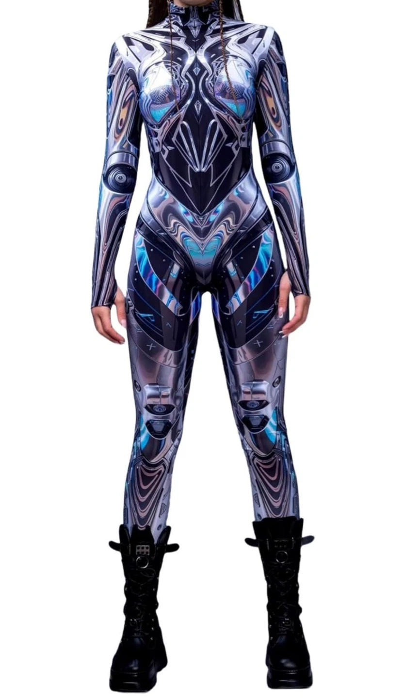 Cyberpunk Robot Bodysuit Women Futuristic Jumpsuit Cosplay M