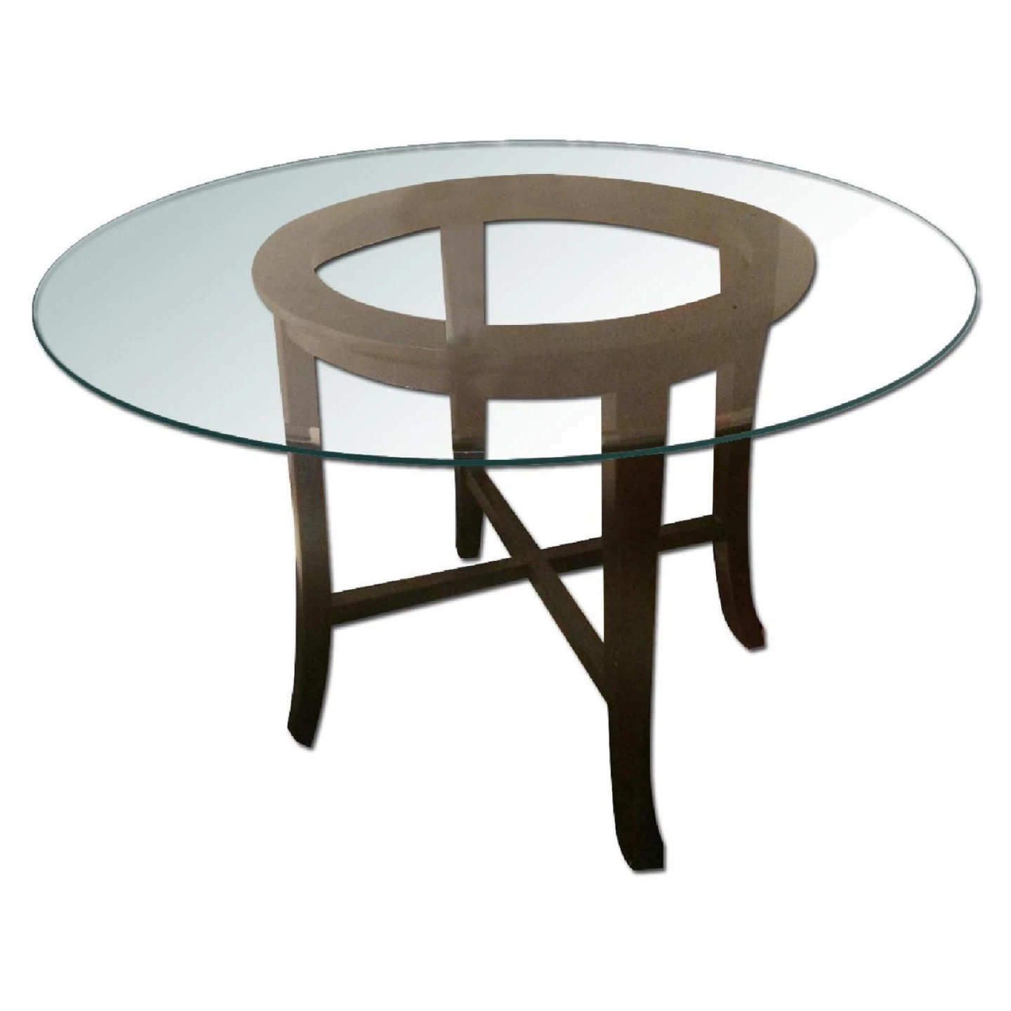 Round Glass Top Dining Table with Wooden Base