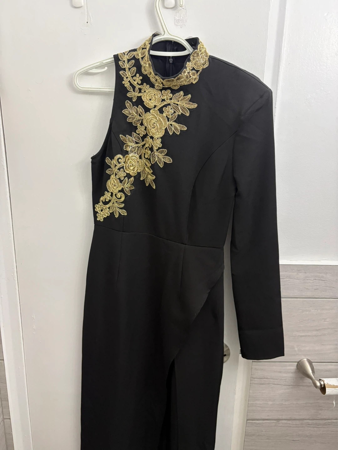 Black High Neck Embroidered Trim Maxi Dress - photo 2