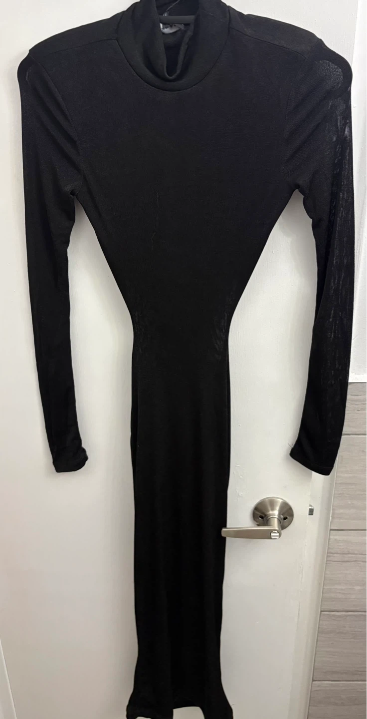 JLUXLABEL Black Long Sleeve Mock Neck Dress