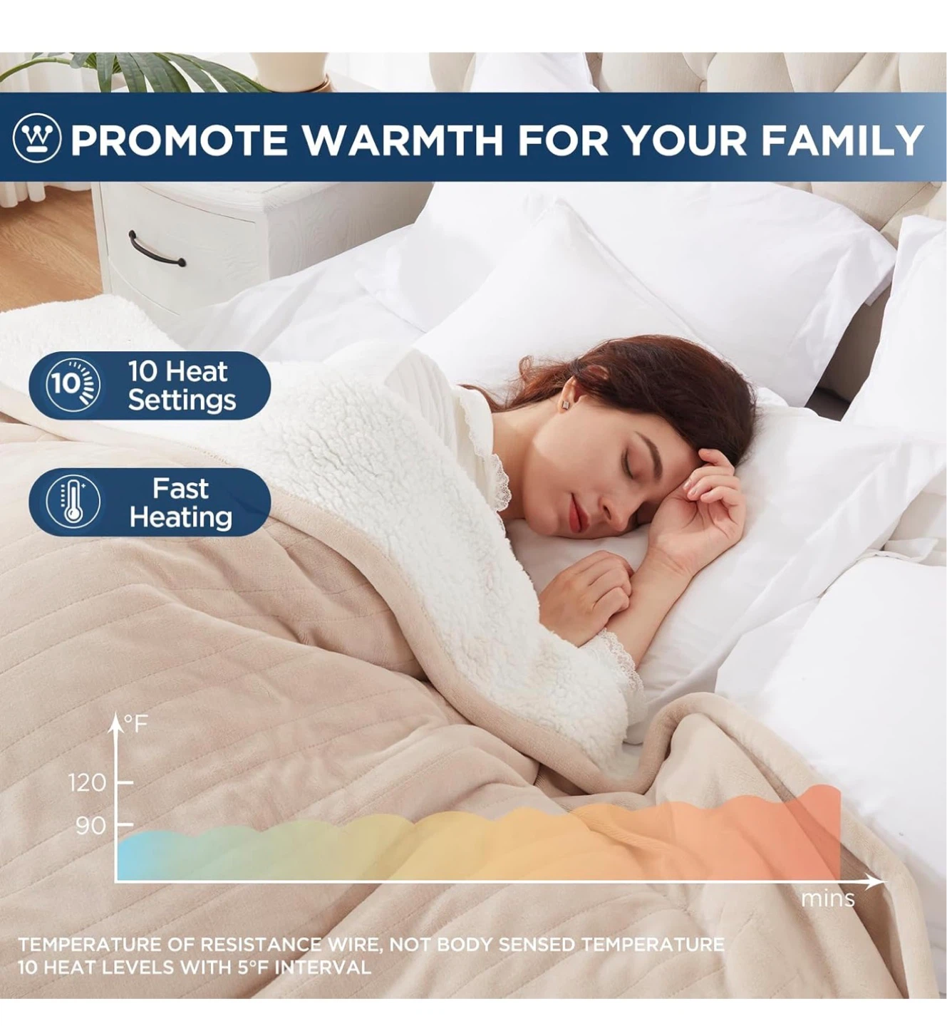 Electric Heated Blanket - Queen, Beige EB1 - photo 3