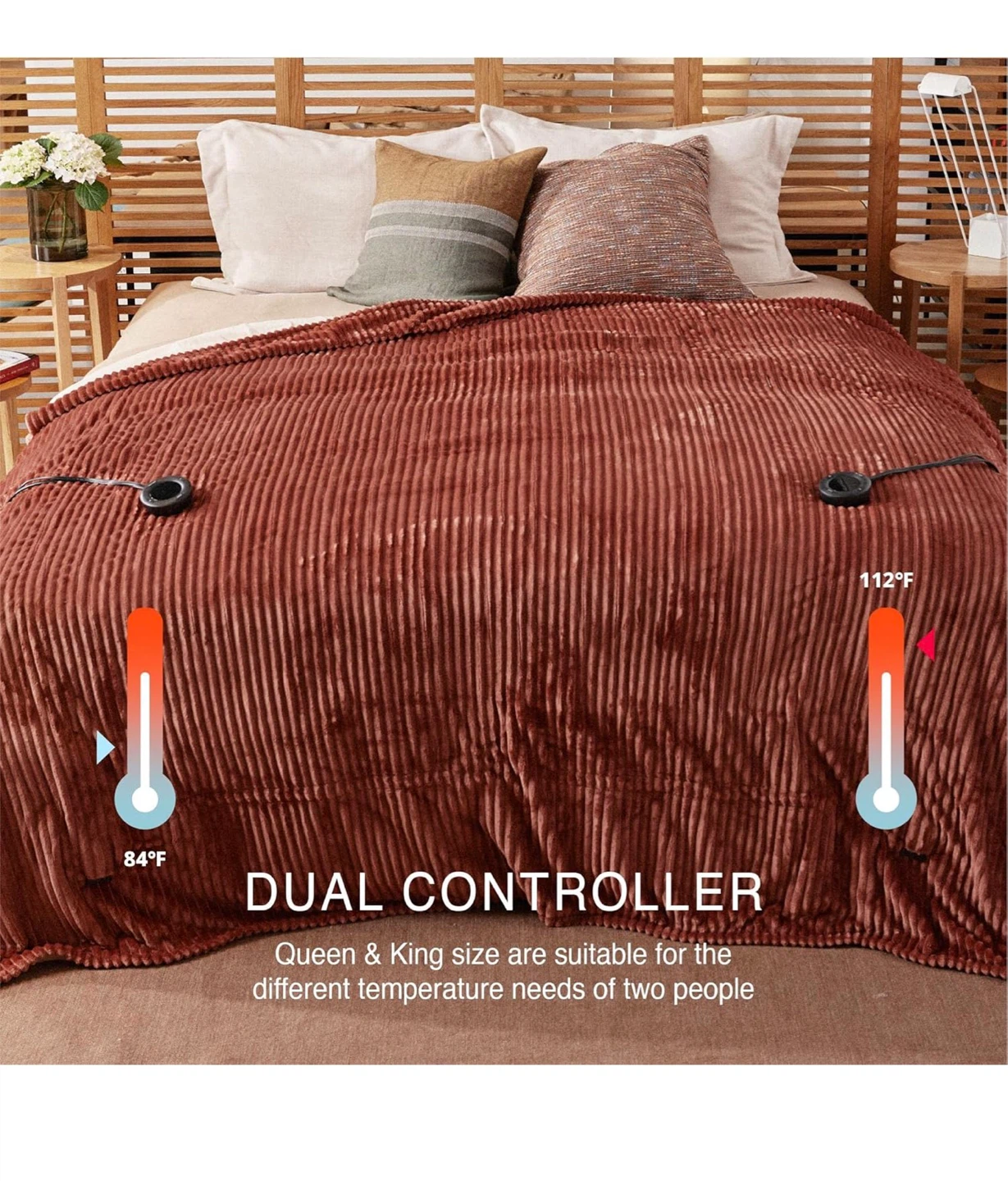 Heated Blanket Queen Size 84"x90" Red EB2 - photo 3