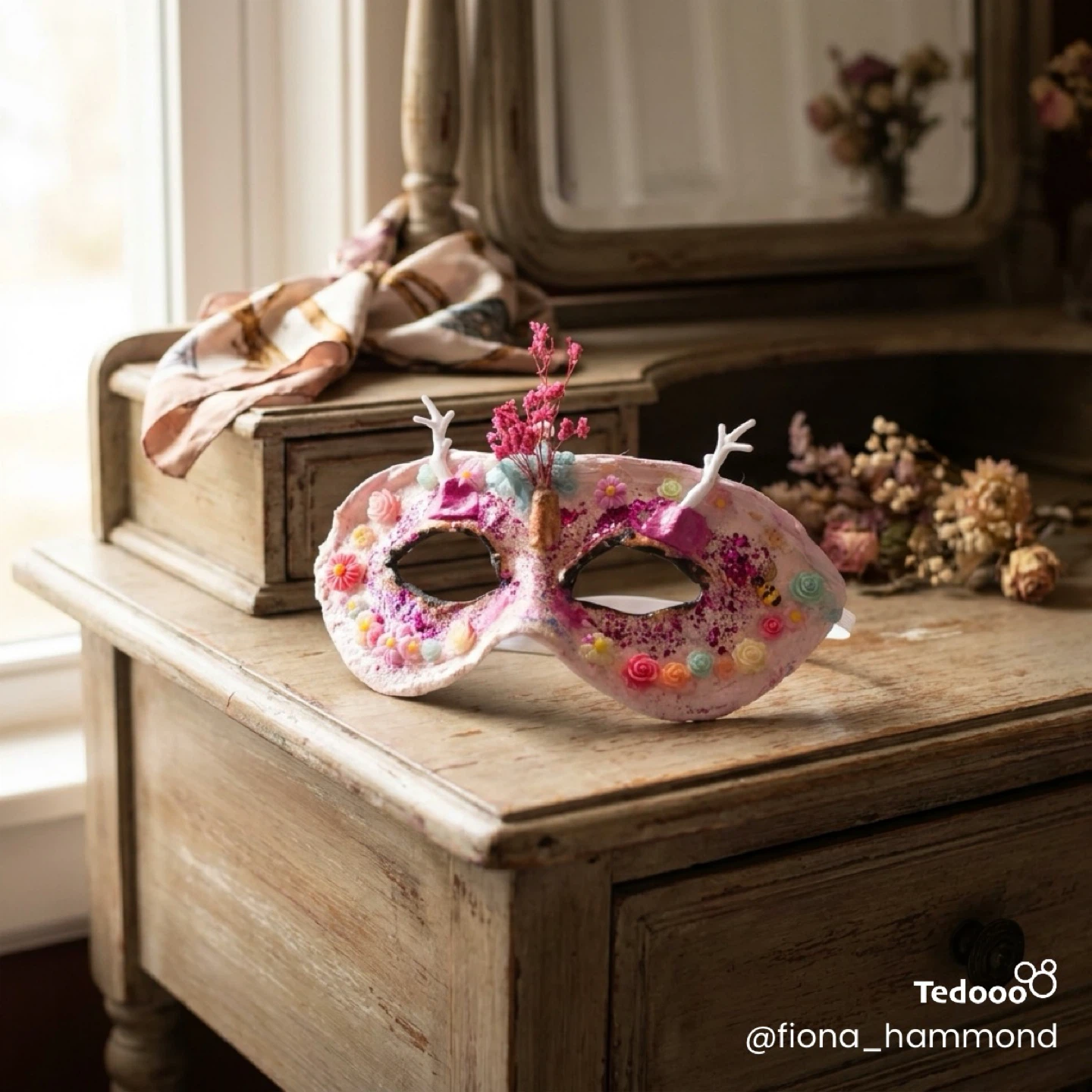 Handmade Woodland Fairy Mask with Antlers - photo 2