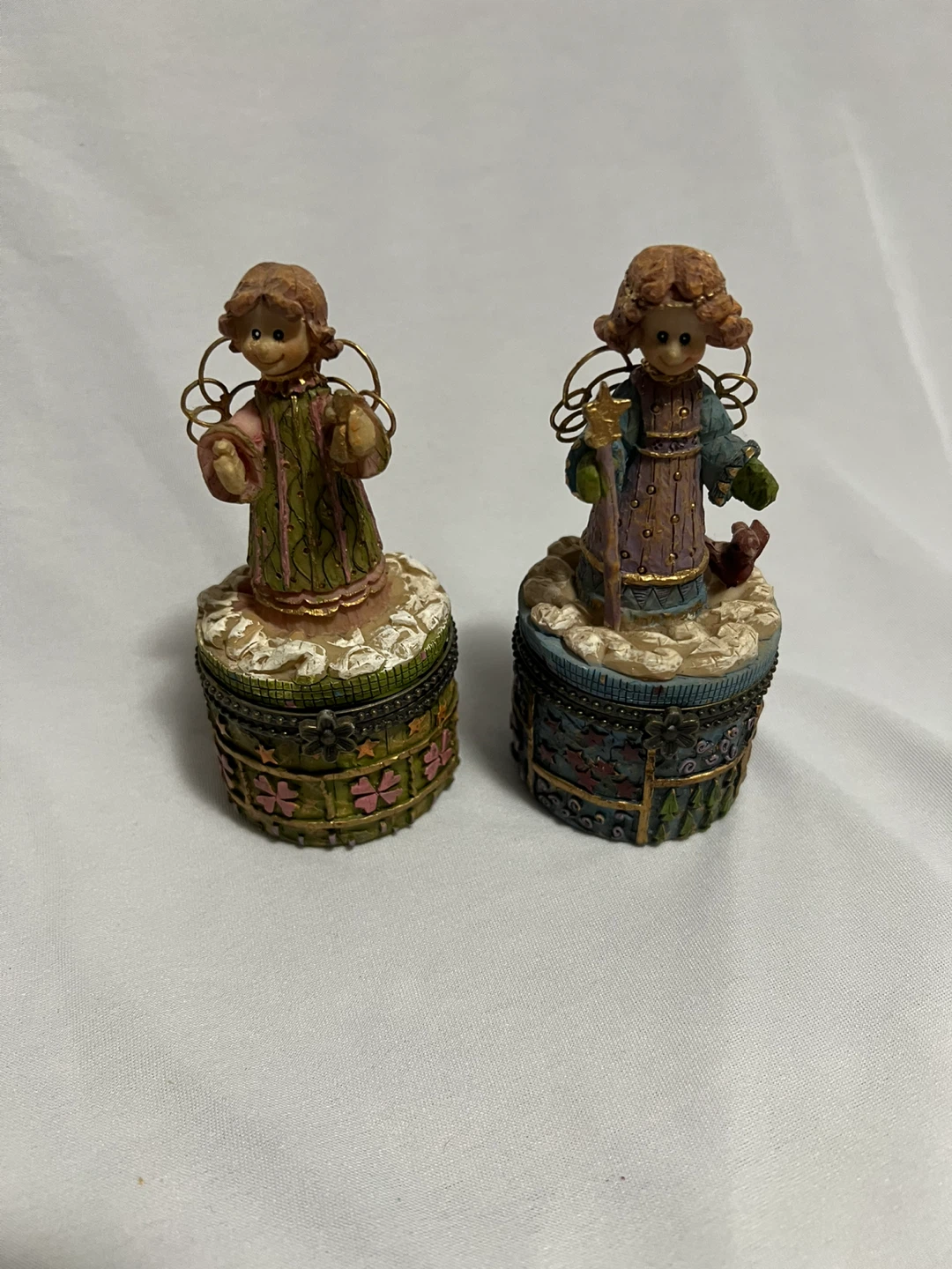 2 Vintage Resin Angel Trinket Boxes