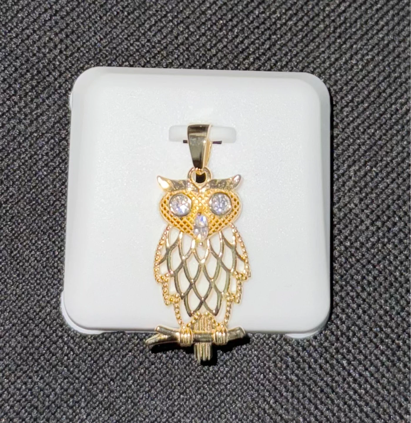 Genuine Moissanite Gold Owl Pendant
