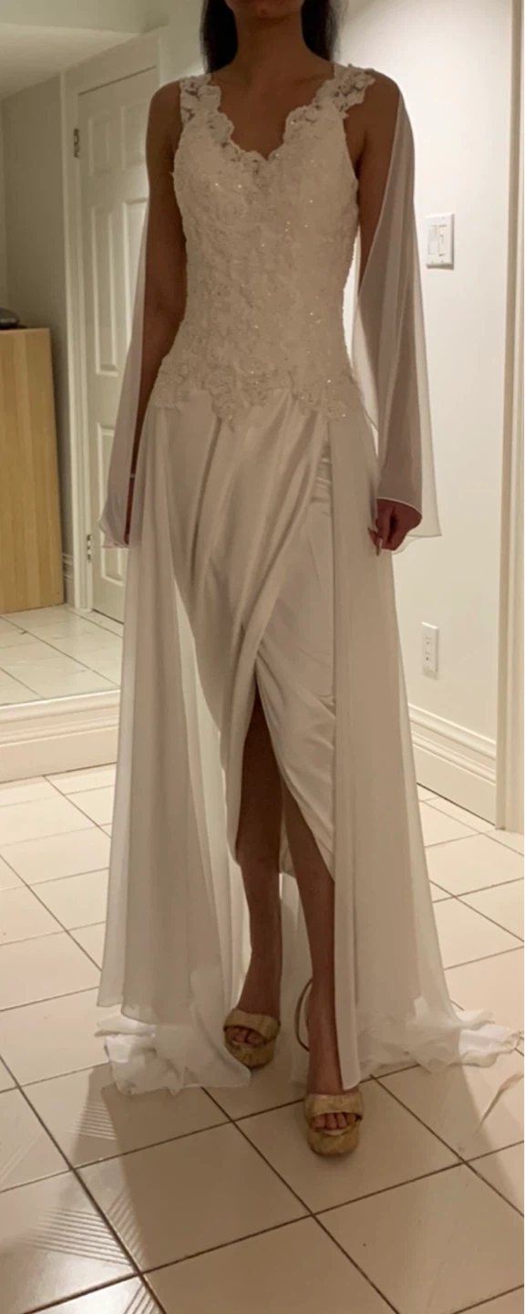 White Lace Wedding Dress with Sheer Sleeves