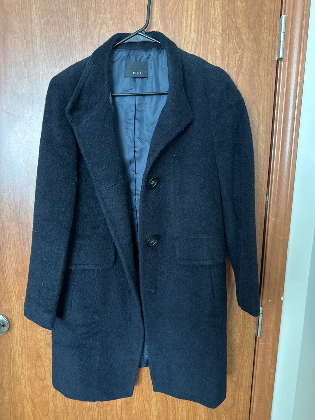 DELLIO Men's Navy Blue Wool Blend Overcoat